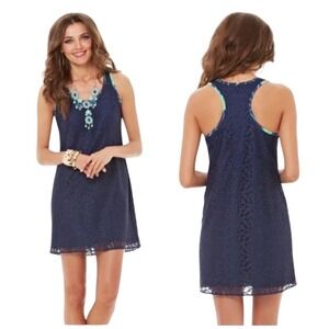 Lilly Pulitzer Betty True Navy Jungle Lace Dress Blue Green Sleeveless Medium